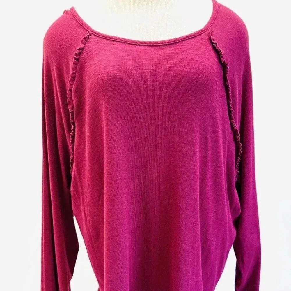 NWT LAUREN CONRAD Women Long Sleeve Pullover Round Neck Red Shirt Plus Size XXL